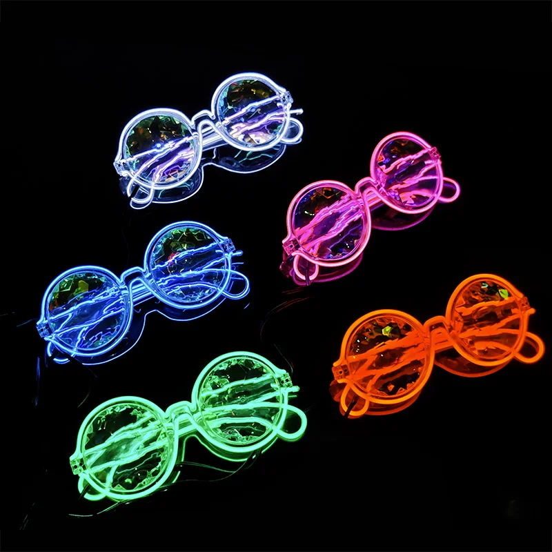 New Funny Round Eyeglasses Boys Girls Decorative Eyewear Nightclub Disco Night Glasses Flashing LED Glasses