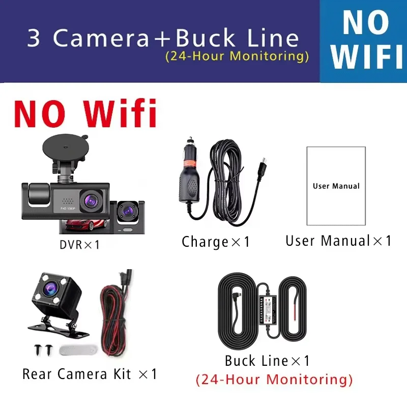 1080P 3-Kanal-Objektiv WLAN Dashcam Auto DVR Innenraumkamera Mini-Recorder Video-Registrator Dashcam Dreiwege-Videokamera