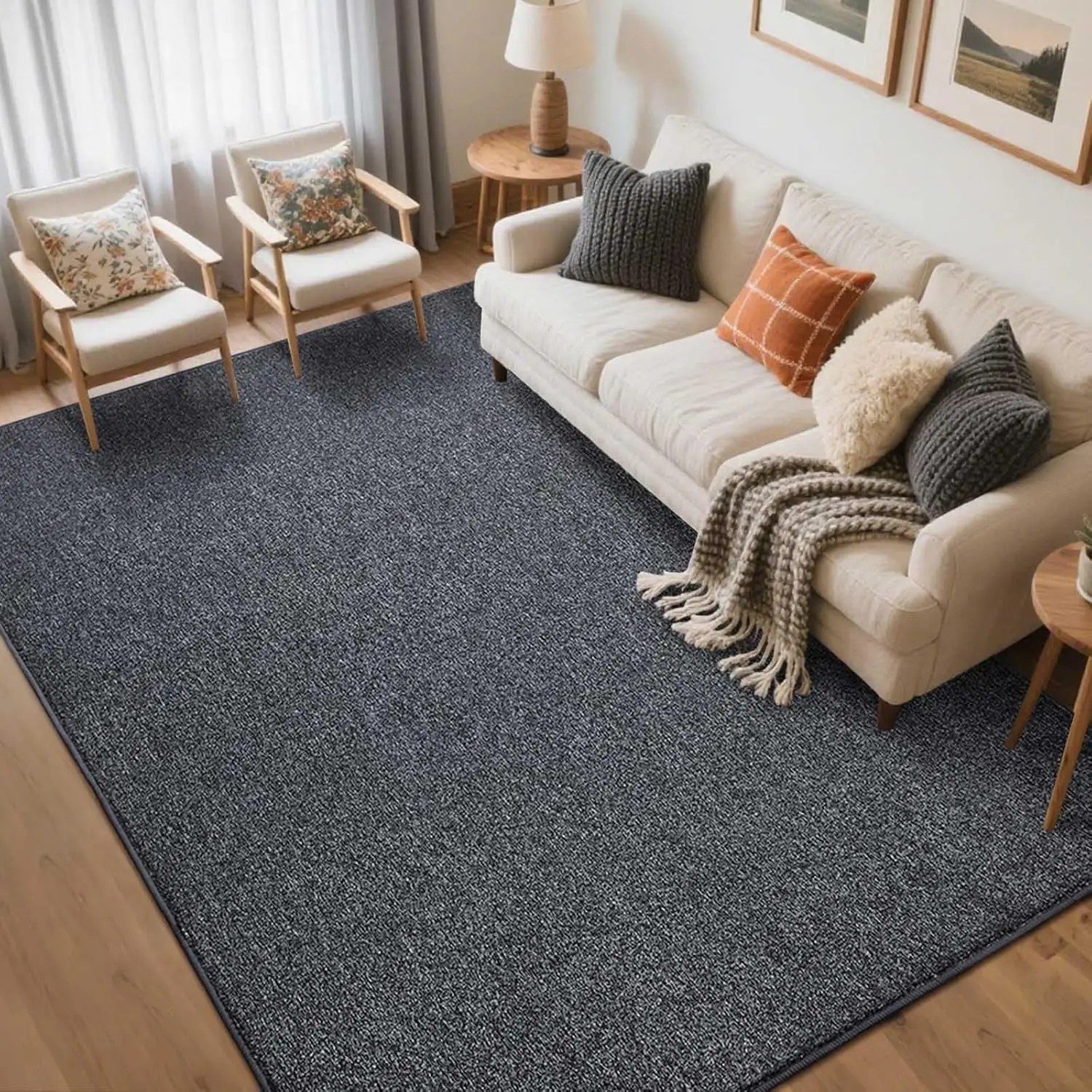

5x7 Washable Area Rugs for Bedroom Living Room, Low Pile Thin Rug Solid Color, Non-Slip Carpet Indoor for Home Decor (Gr