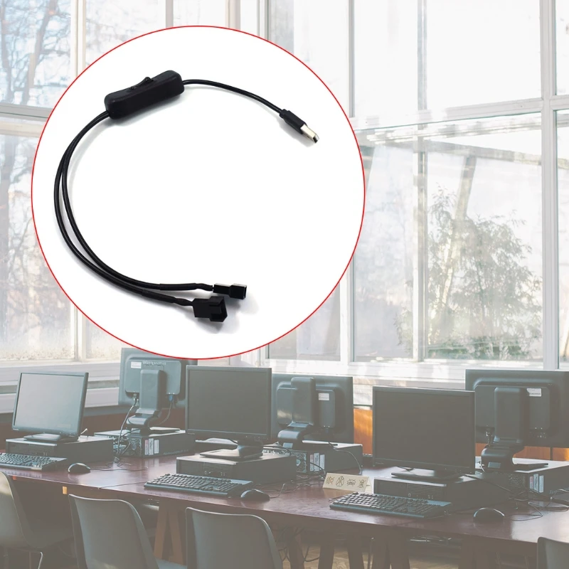 สายอะแดปเตอร์สำหรับจ่ายไฟของพัดลม1ถึง2ทาง USB ไปยังขั้วต่อพัดลม PWM 5V พร้อมสวิตช์เปิด/ปิด22AWG 40ซม./15.75in