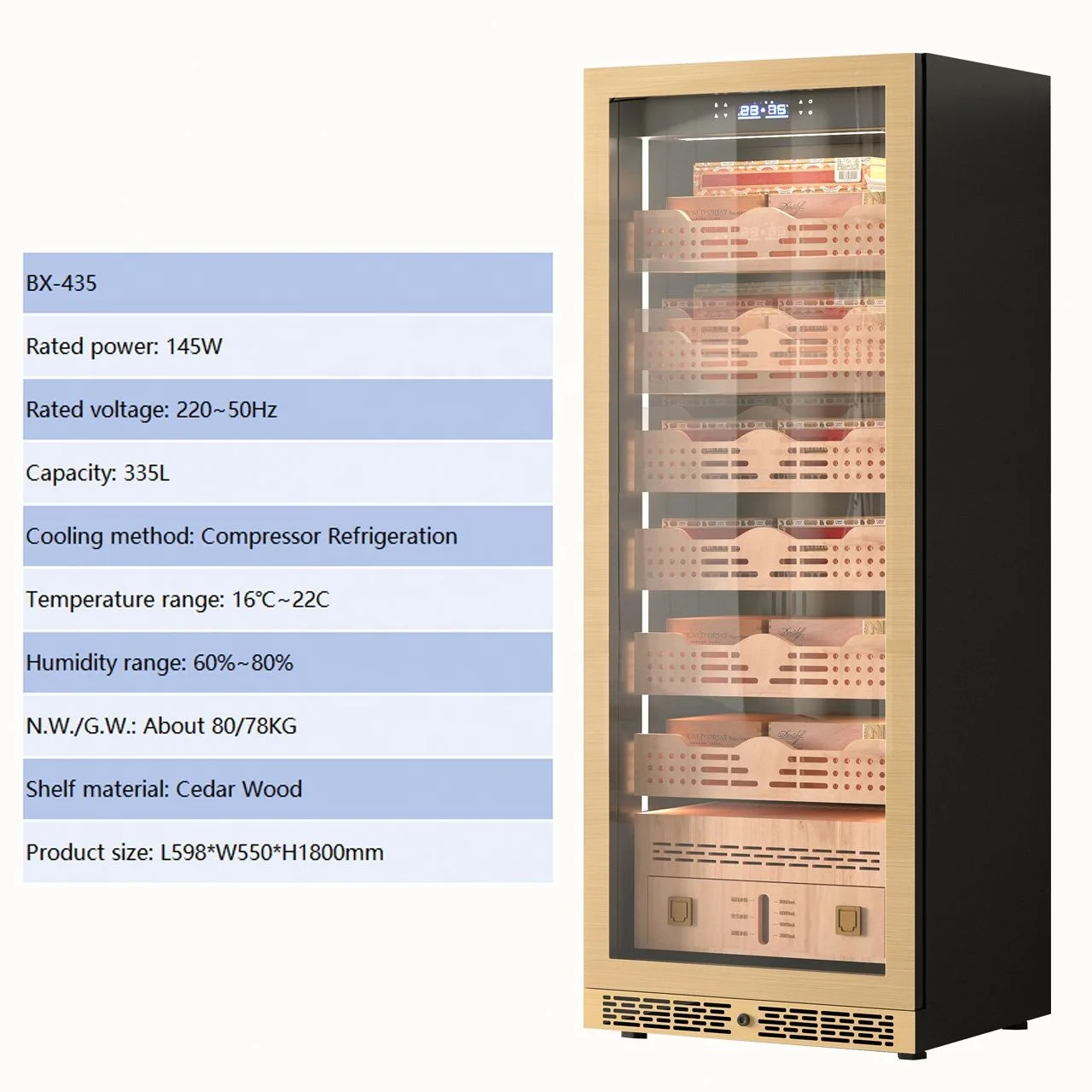

Premium Gold/Black 335 L Electric Cigar Cabinet Humidor