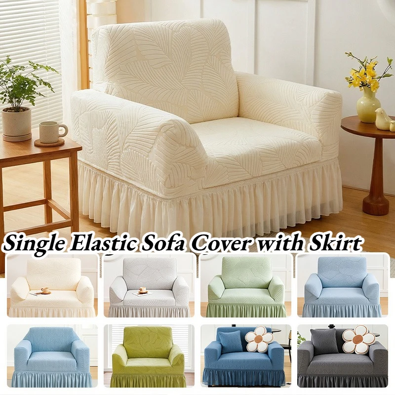 

Single Elastic Sofa Cover with Skirt Full Wrap Non-slip Dust-proof Couch Slipcover All Season Cat Scratch Resistant Home Decor