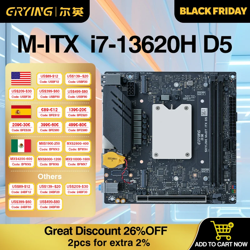 DIY Gaming Computer ERYING DIY ITX Desktop Motherboard CPU RAM COMBO Kit i7 13620H i7-13620H 10C16T DDR5  MODT KIT