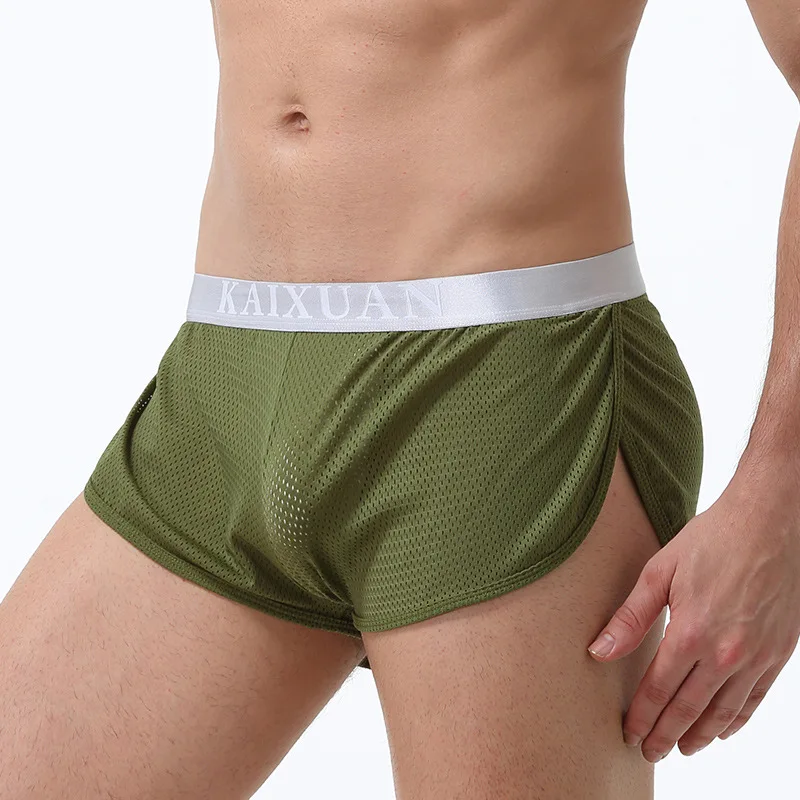 Men Boxer Shorts Sexy Underwear Low Waist Nylon Breathable Mesh Gay Penis Pouch Underpants Sleepwear Male Panties