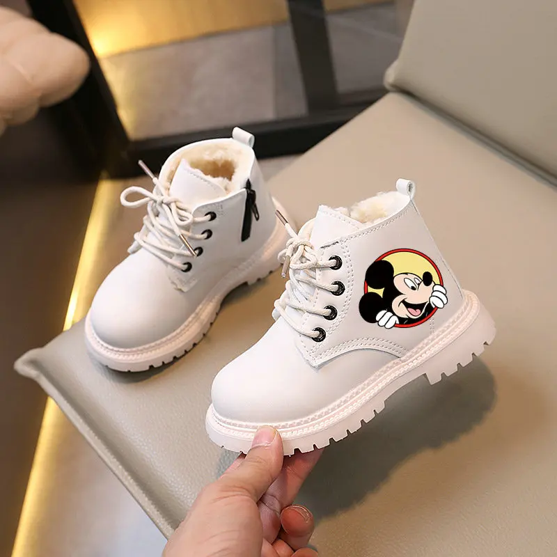 Mickey Children Boots Kids Cartoon Snow Boots Winter Plush Warm Shoes Boys Girls Toddle Non-slip Ankle Boots Size 21-30