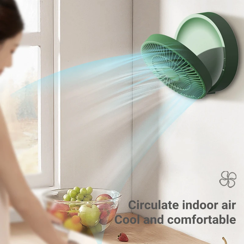 Ventilador elétrico dobrável com controle remoto, portátil, suspenso na parede, recarregável, USB, luz noturna, refrigerador de ar, doméstico