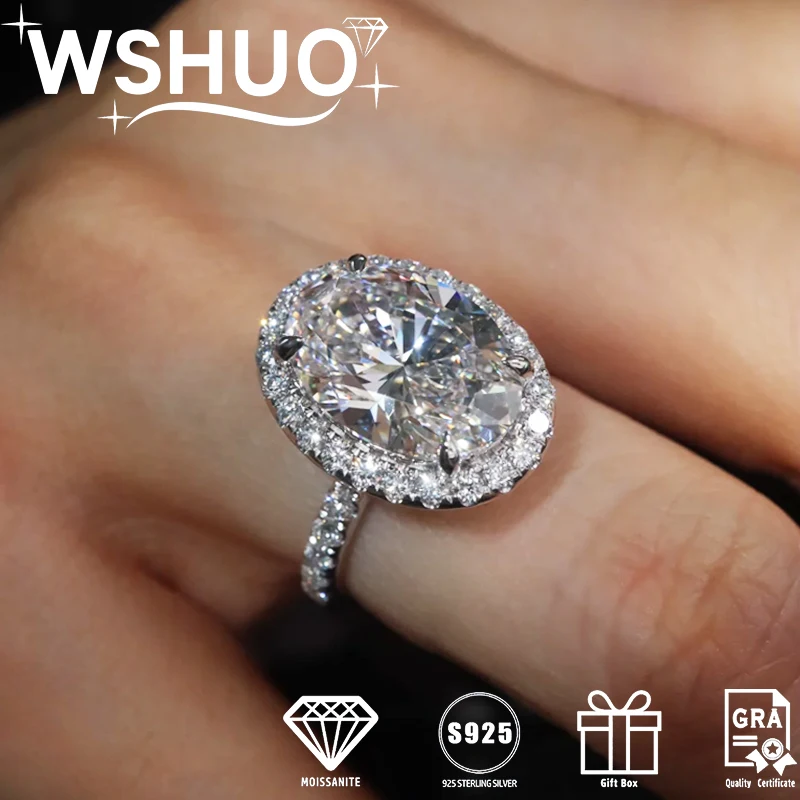 

4.5CT 8*12MM Real Moissanite Ring 3EX VVS1 D Color Oval Cut Diamond 100% 925 Sterling Silver Wedding Engagement Luxury Jewelry