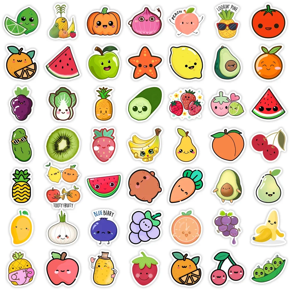 Kawaii Cute Cartoon Fruits and Vegetables Stickers DIY Toy Gift Decorative Decal for Phone Luggage Laptop Scrapbook Waterproof