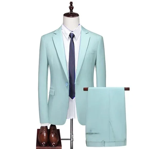 Men's Boutique Business Slim Solid Color Suit Set   Male Slim Fit Double Split Dress Blazers Jacket Pants Vest