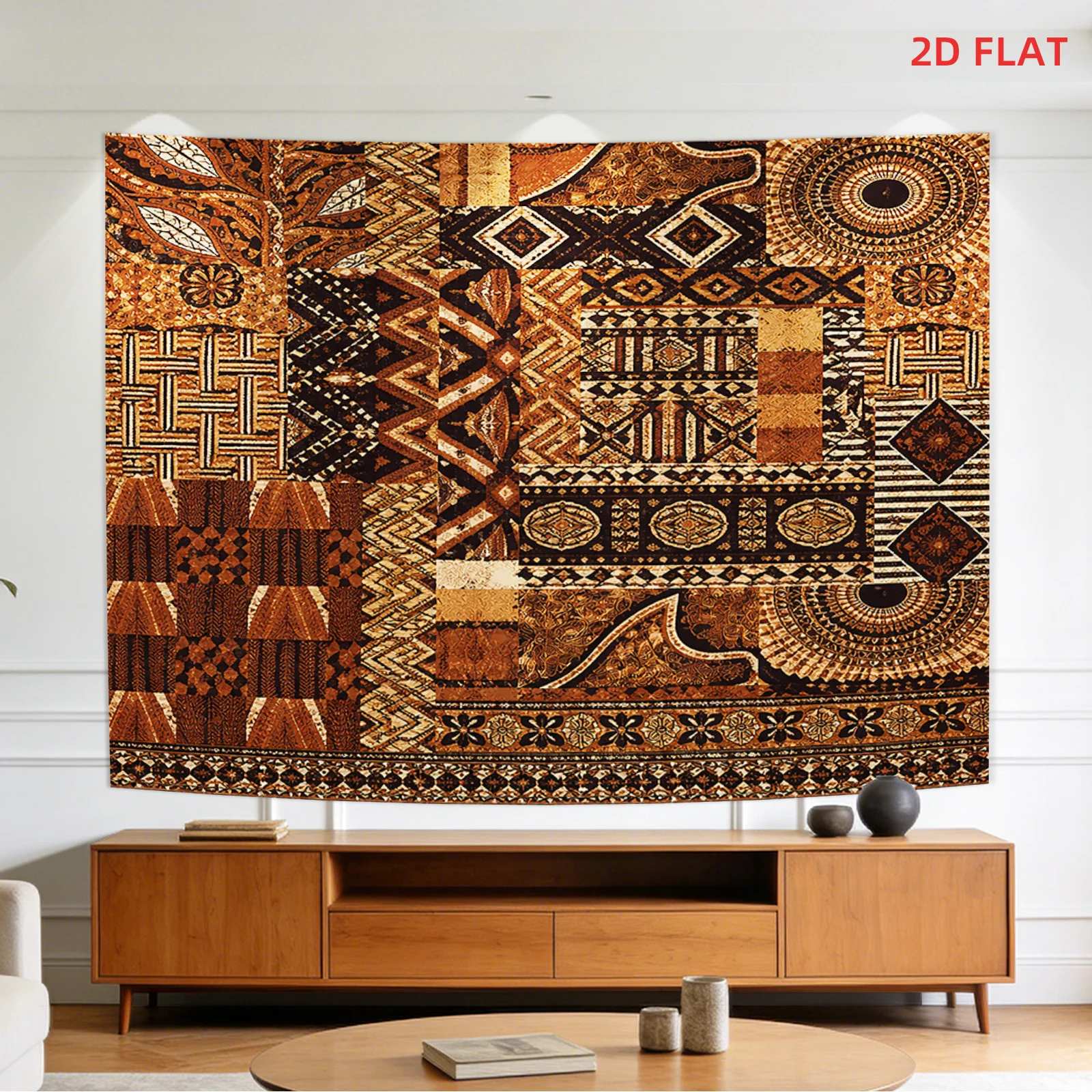 African Tribal Patchwork Tapestry, Vintage Ethnic Geometric Patch Pattern Wall Hanging, Boho Print for Bedroom Living Room Decor
