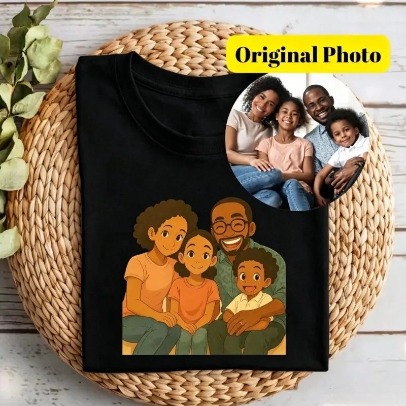 Custom photo shirt Black Family T-Shirt Personalized picture group Anime Custom man women kids shirt Family Gift Cotton clothes