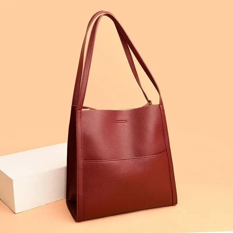 Solid leather shoulder bag Casual PU Leather Bag Large Capacity Tote Bags Women Fashion Bag Simple Crossbody Bag Lady Handbag