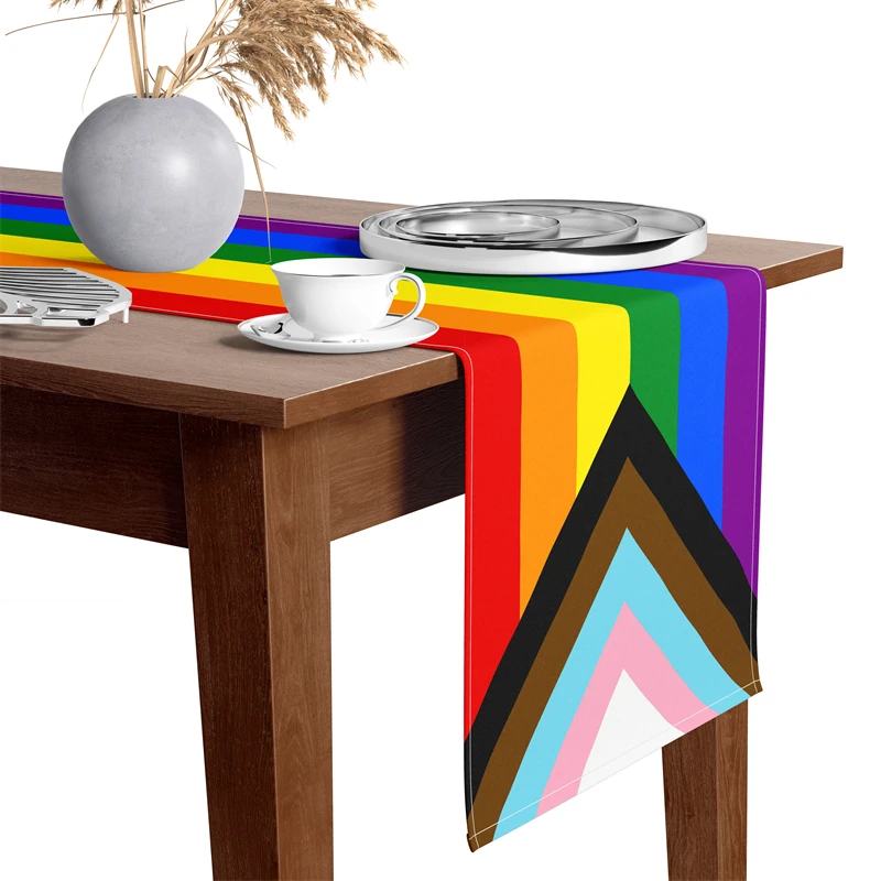 Gaslight Gatekeep Girlboss Progress Pride Flag American Rainbow LGBT Linen Table Runner Decoration
