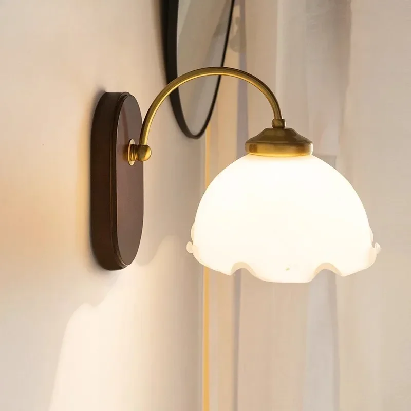 

SANDYHA Japanese Brass Wall Lamp for Bedroom Decoration Living Room Study Lighting Fixtures Ceramic Lampshade Design Led Light