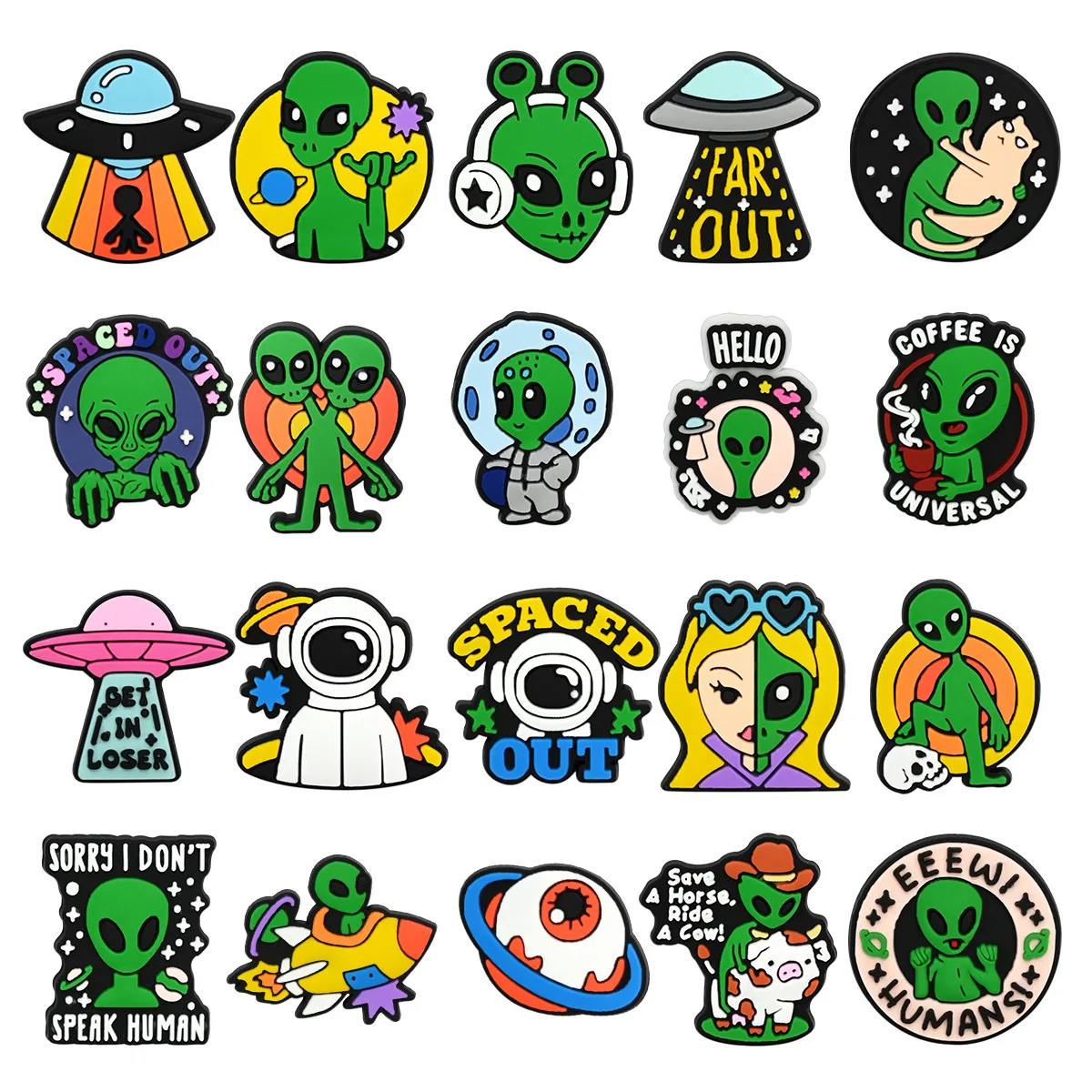 New Design Cartoon Astronaut Alien Space Clog Charms Assorted Soft PVC Waterproof Detachable Fashion Shoe Decor Buttons