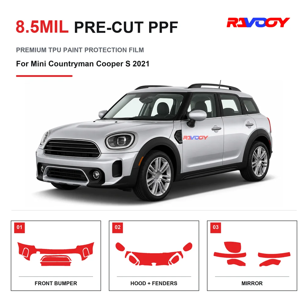 Precut PPF For Mini Countryman Cooper S 2021 8.5mil TPU Clear Paint Protection Film Self Healing Hydrophobic UV Stone Chip Guard