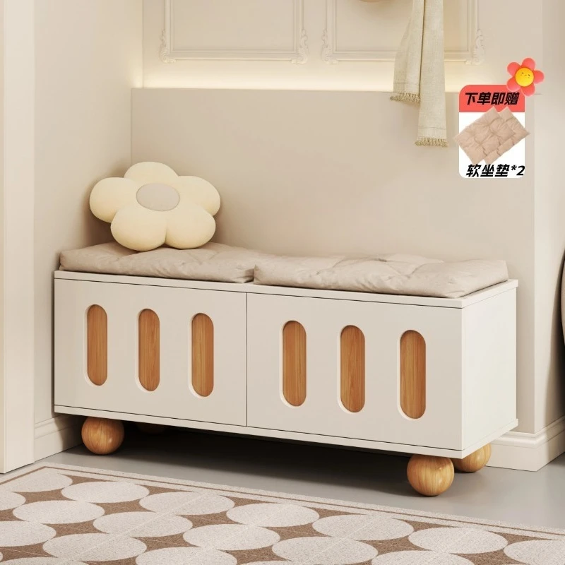 Cream wind shoe change stool door household entry shoe cabinet seat stool integrated small apartment
