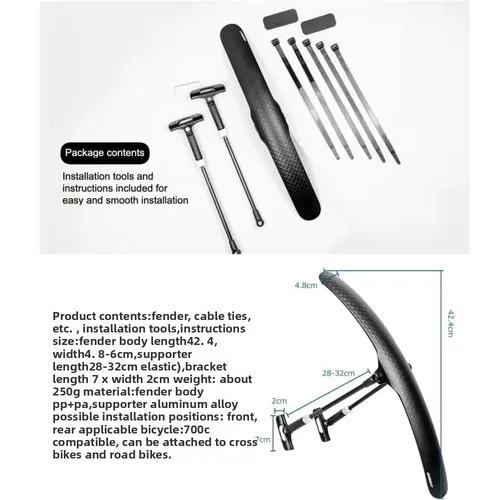 Imagen 2 del producto Guardabarros de bicicleta para Ciclismo de Carretera, fácil instalación, guardabarros de PP, Protector Universal delantero trasero, accesorio para bicicletas 