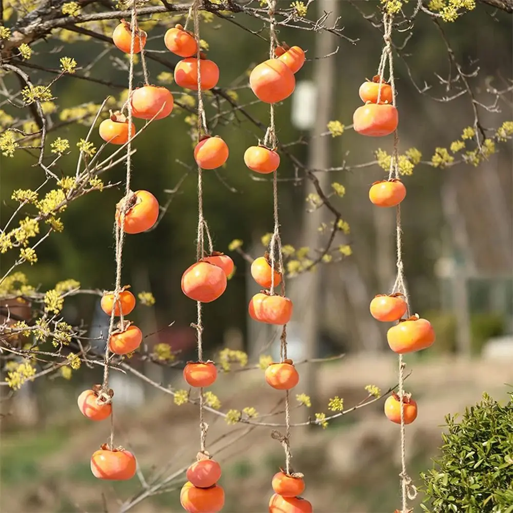 

8 Fruit Simulation Persimmon Fruit Orange Lifelike Artificial Persimmon Wall Hanging with Frost Fruit Persimmon Pendant