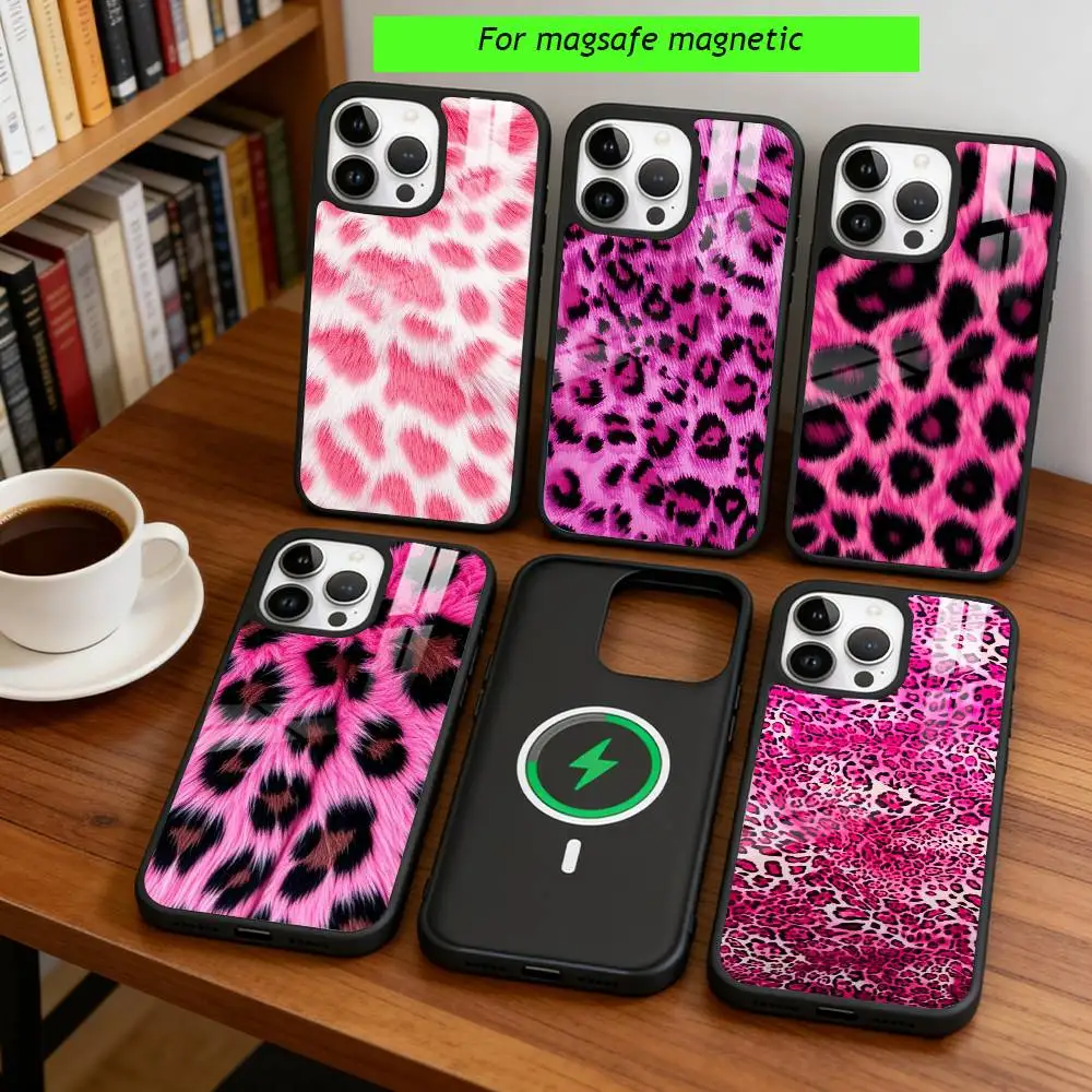 

Cool pink leopard print for girls Phone Case For iPhone17,16,15,14,13,12,11 Plus,Pro Magnetic with Magsafe Wireless Charging