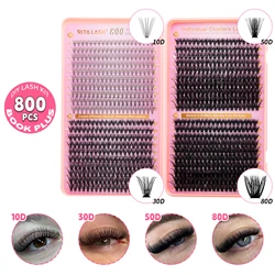 RITALASH 800PCS Cluster Lash book DIY Eyelash Extensions D Curl Long Individual Lashes Mixed Tray Lash Clusters Extensions