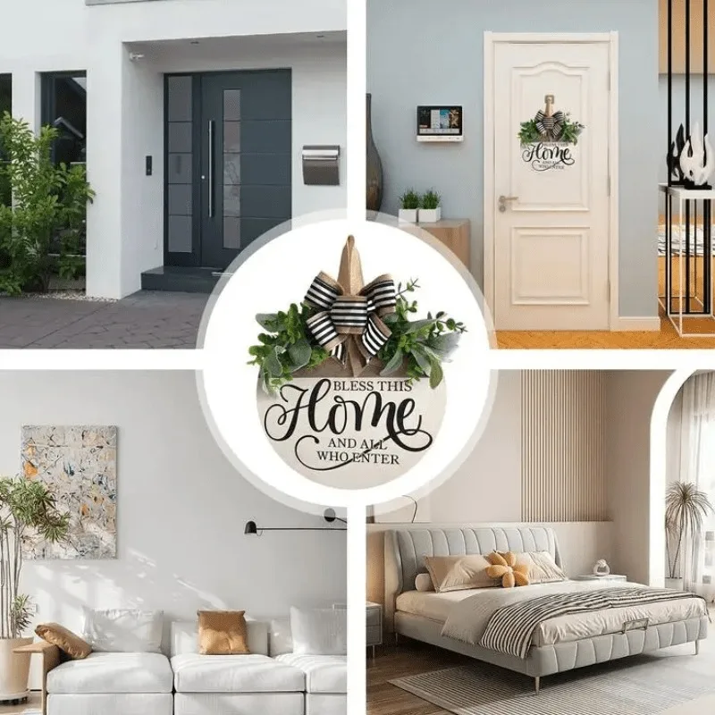 Corona de flores madera colgante puerta bienvenida otoño Navidad - imagen 2