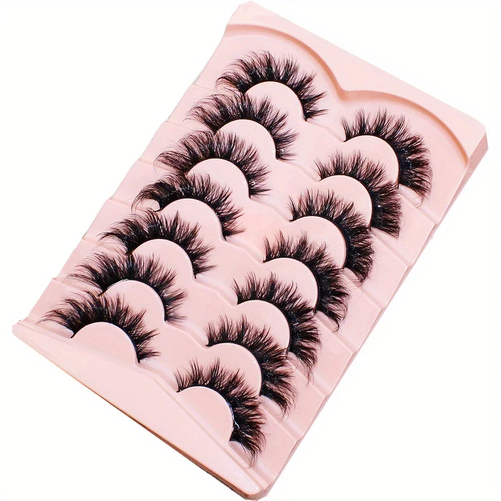 7 Pairs Cat-Eye Lashes, 3D Fake Eyelashes Curling Winged Natural Realistic Messy End Eye Elongated Thick False Eyelashes