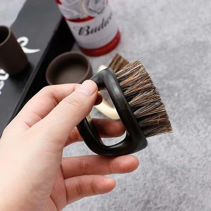 Men's Shaving Brush Ring Design Horse Mane Bristle Plastic Handle Mustache Brush Portable Face Cleaning Beard Brush Styling Tool