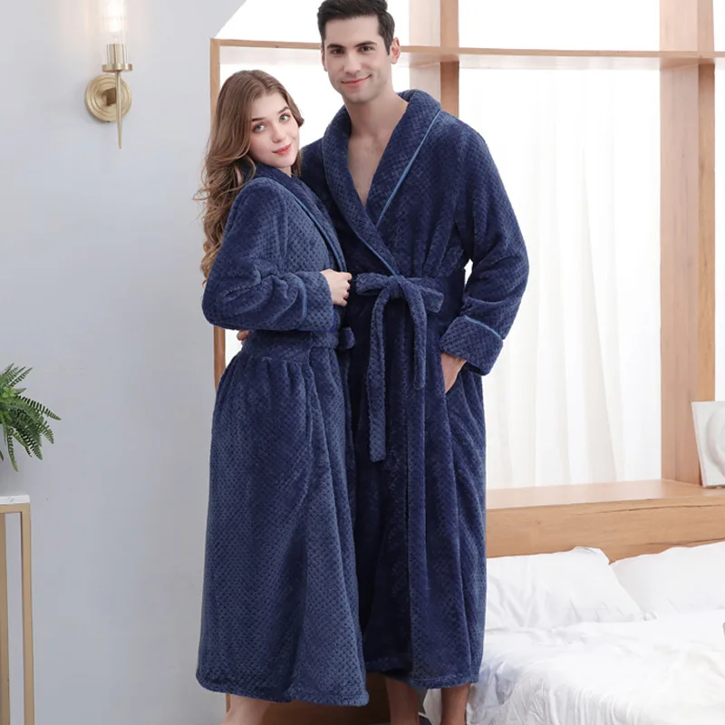 Große Flanell lange Robe Herbst Winter verdickte Paar Nachtwäsche Kimono Bademantel Kleid Nachthemd lose Korallen Fleece Homewear