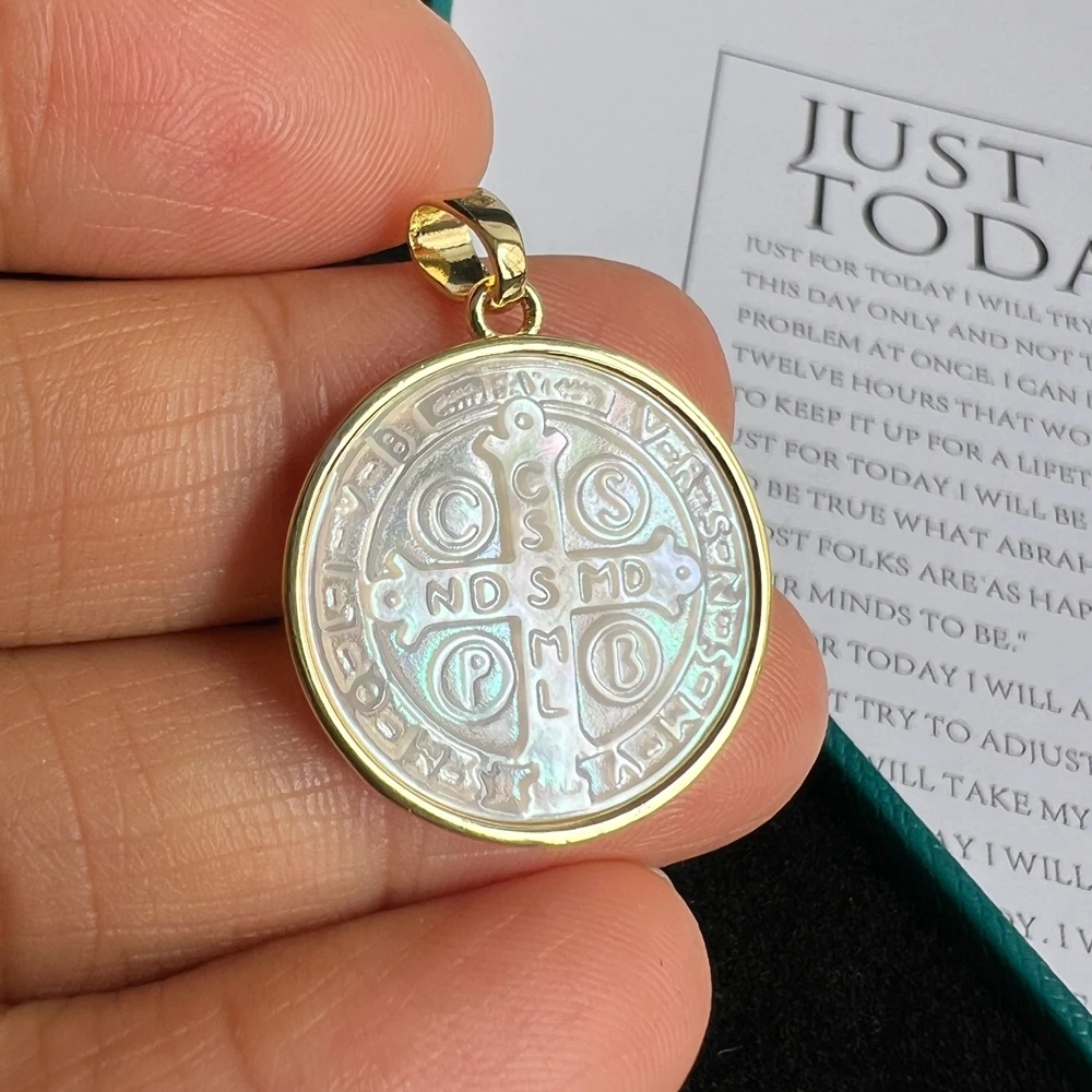 5 قطعة/الوحدة 21 مللي متر الطبيعية سان بينيتو و الصليب الأم اللؤلؤ قذيفة قلادة و Charms ل قلادة يسوع و نعمة السحر للهدايا #5