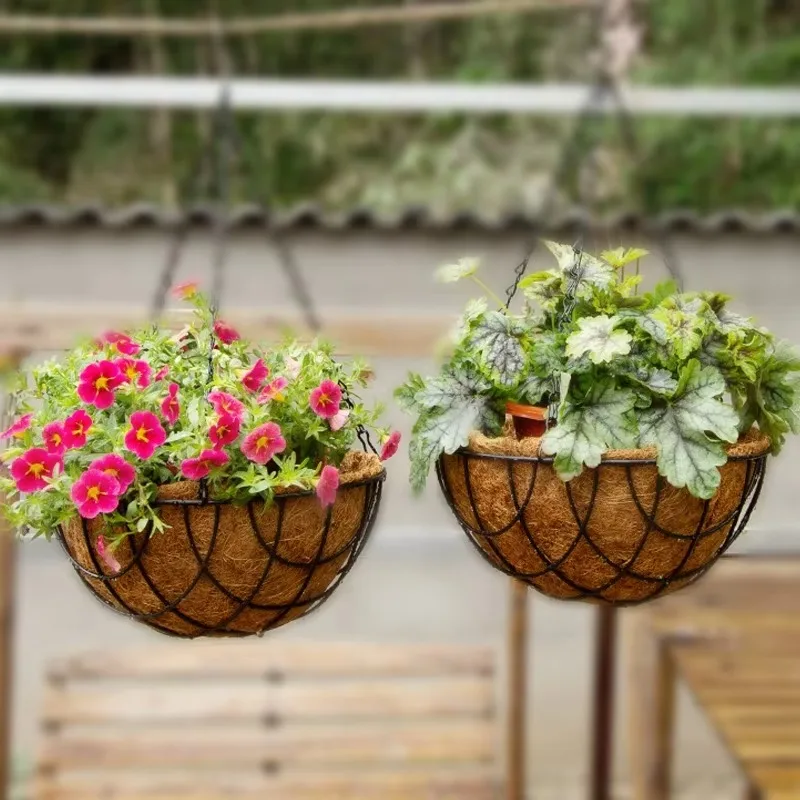 New Coconut Palm Hanging Orchid Iron Flowerpot Green Dill Hanging Basket for Balcony Column Green Dill Hanging Flowerpot Pack