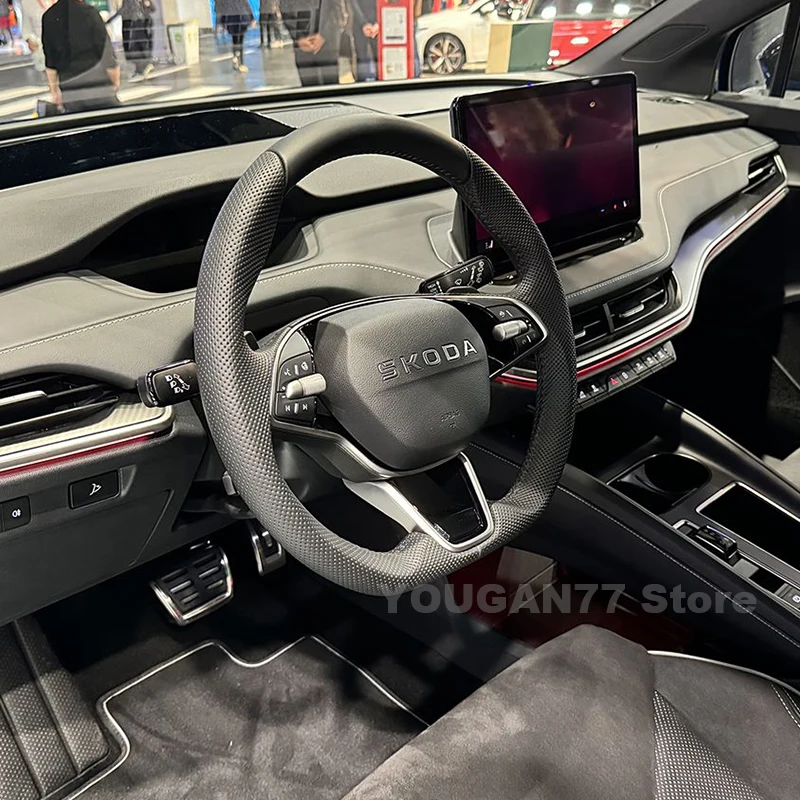 

Leather Car Steering Wheel Cover For NEW Skoda Elroq 2025 Non-slip Auto Steering Wheel Skoda Elroq Accessories