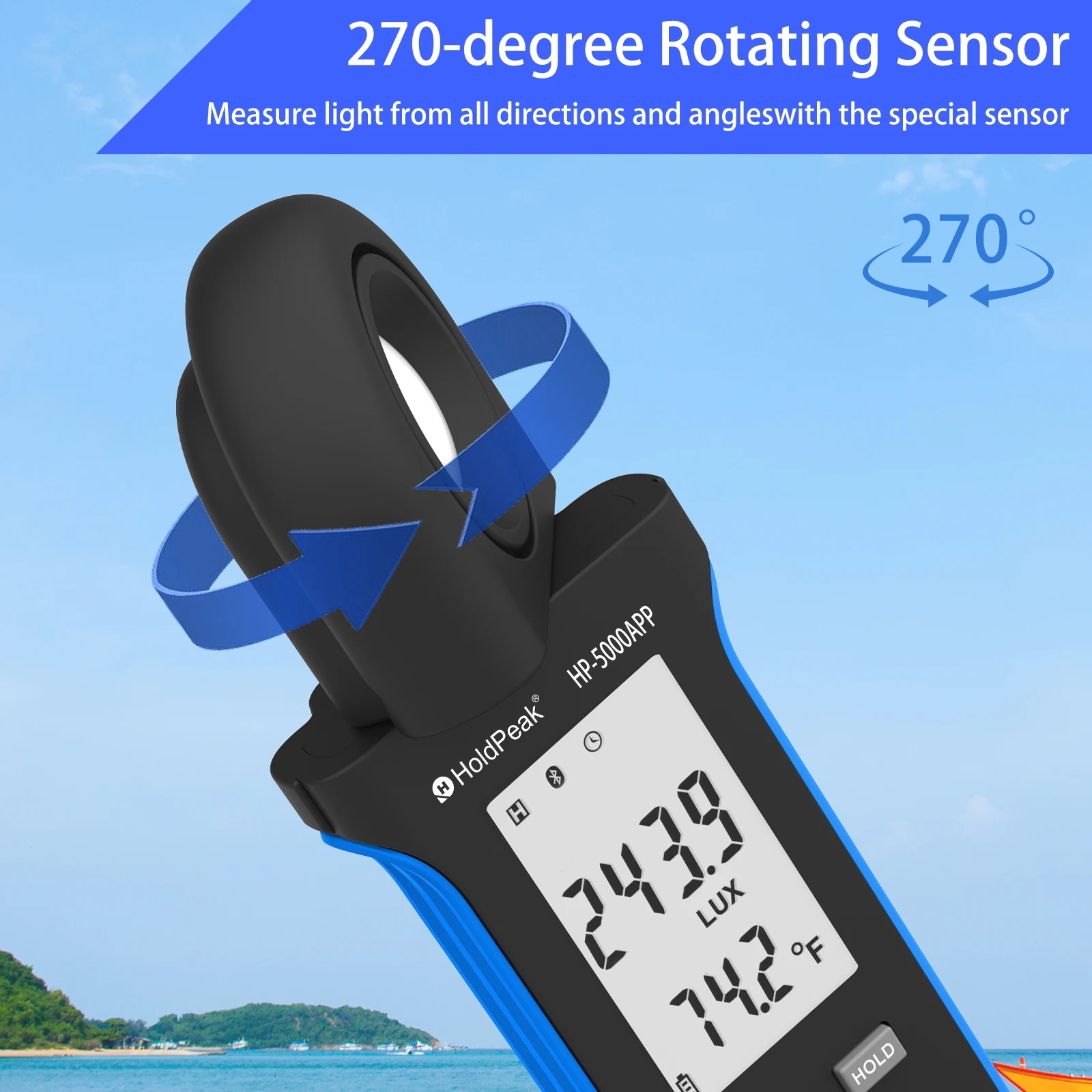 Handheld Digital Light Meter with Temperature, Illuminance Meter, Bluetooth,1-400000Lux, 270 ° Rotatable,LCD Screen