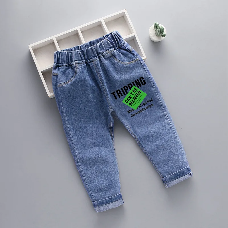 2024 New Children's Jeans Boys and Girls Spring and Autumn Cartoon Printed Elastic Pants Preschool Fashion Jeans1-6 years old