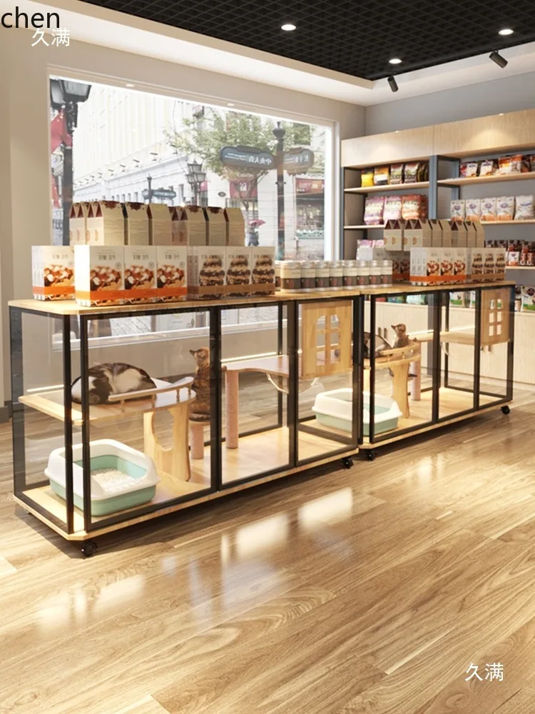 

PYH Panoramic Glass Cat Villa Indoor Household Solid Wood Cat Cage Large Space Pet Shop Cat House