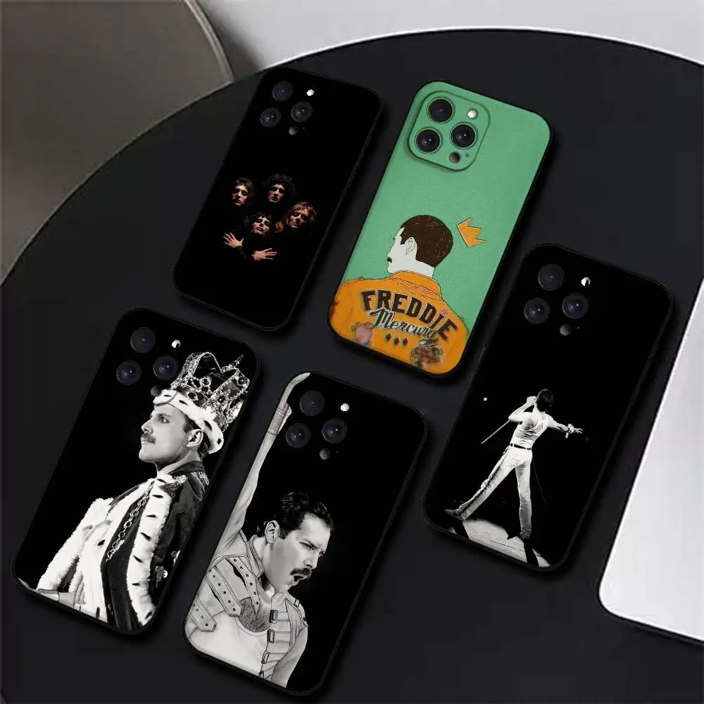 حافظة هاتف فريدي ميركوري كوين باند لهاتف آيفون 17,16,15,14,13,12,11 Plus,Pro,Max,XR,XS,X,7,8 Plus,Mini Black Silicone Soft