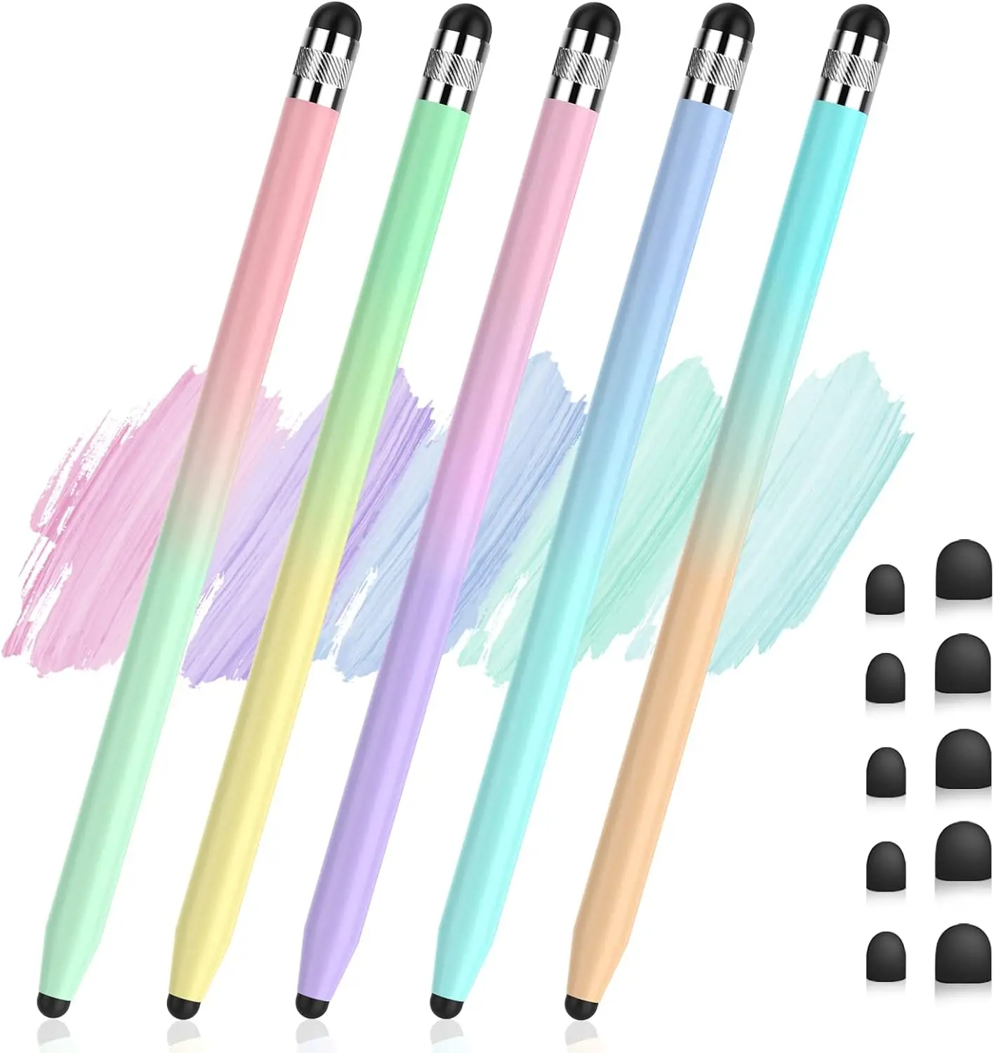 2-in-1 Stylus Pen 5-Pack, High Sensitivity Capacitive Touch Screen Pen for iPad iPhone Android Samsung Tablets, 10 Replacement Tips