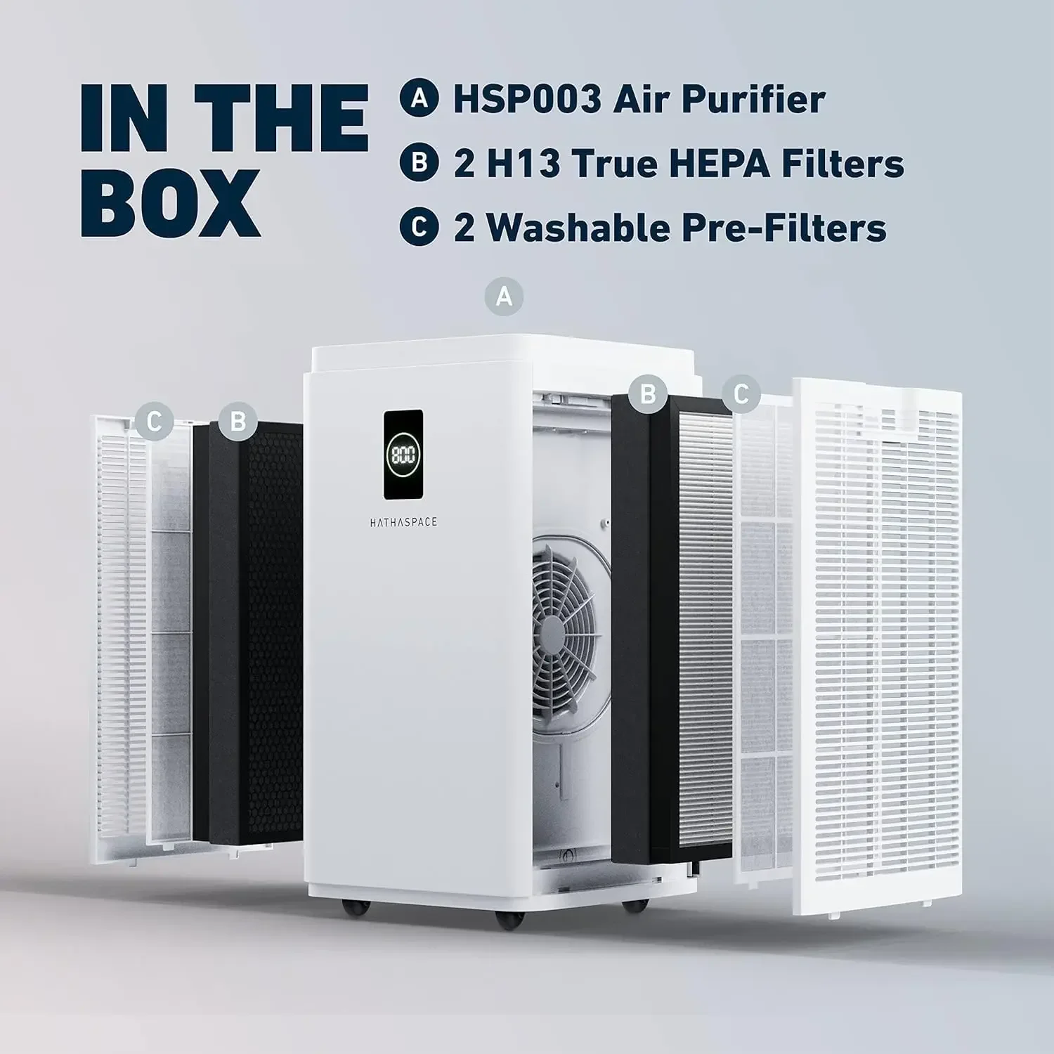 HATHASPACE Smart Air Purifiers - True HEPA Air Purifier, Cleaner & Filter for Allergies, Smoke