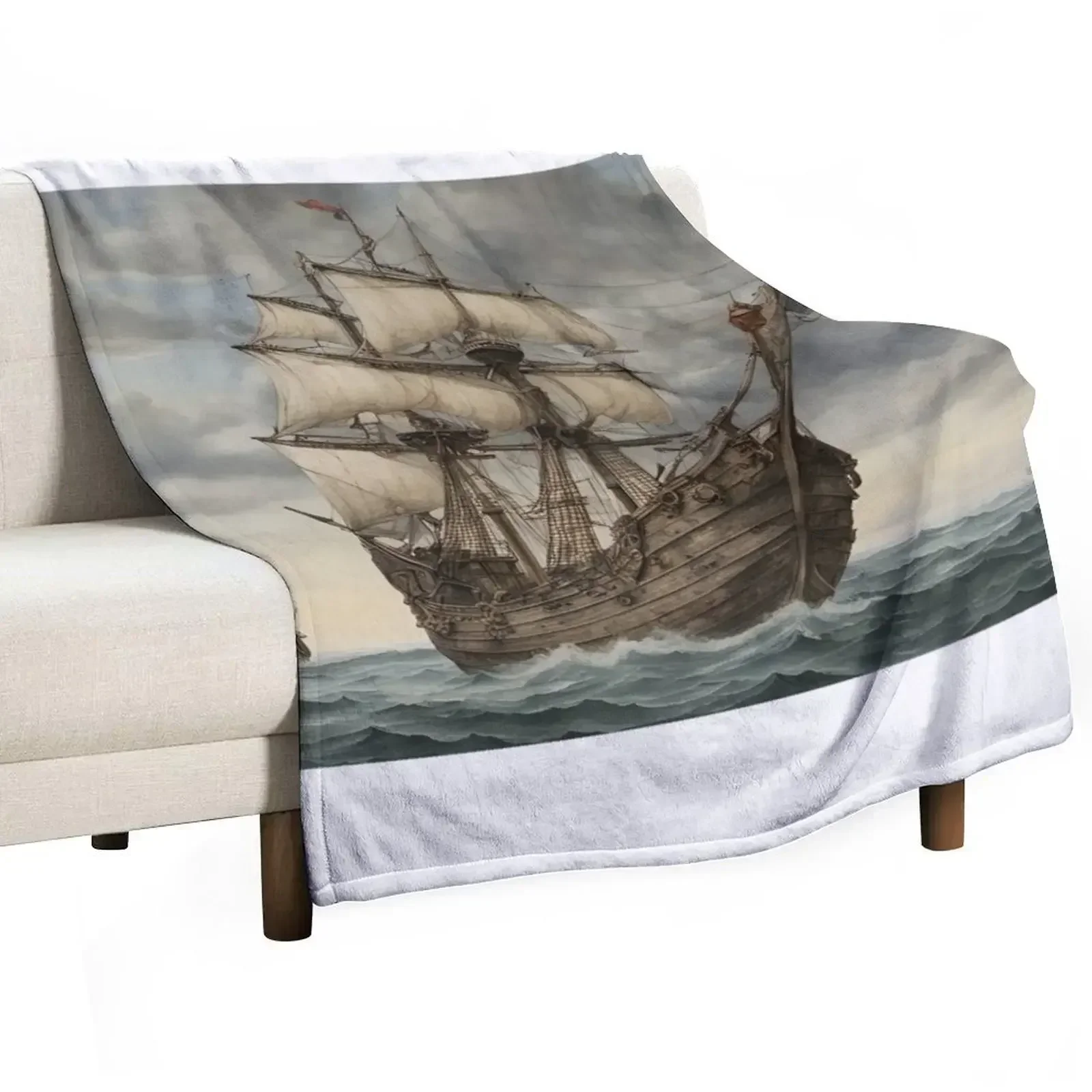 

Medieval ship at sea without crew Throw Blanket Decorative Beds Hairys Plaid Hairy Blankets