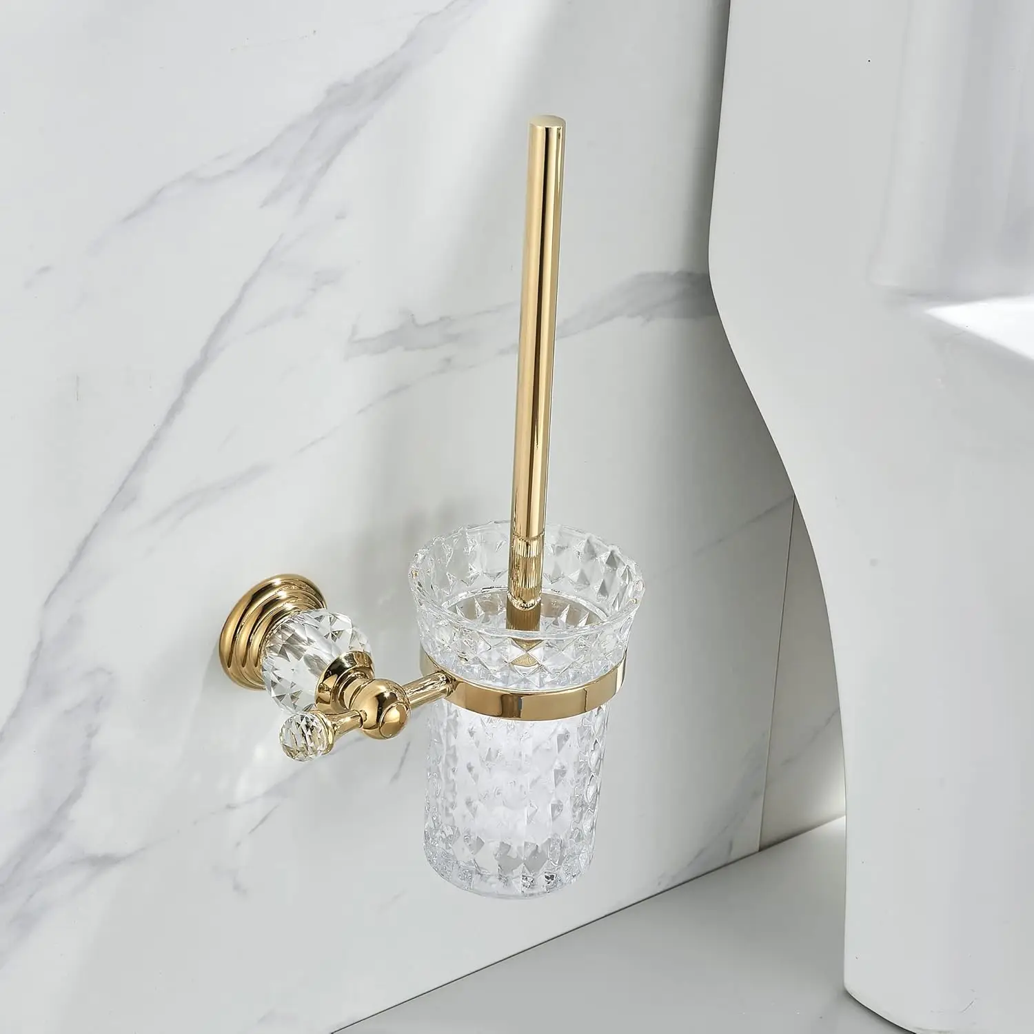 

Crystal Toilet Brush Holder, Polished Gold Brush Handle with Replaceable Brush Head, Stainless Steel Bathroom Cleaning