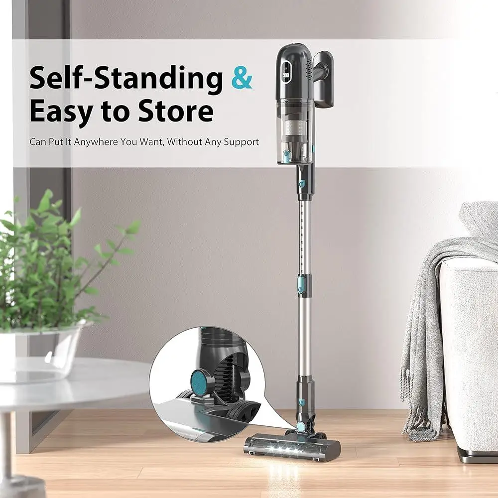 Беспроводной пылесос 38 кПа Всасывающий бесщеточный двигатель Светодиодный дисплей 45 минут Самостоятельный легкий HEPA-фильтр 6-в-1