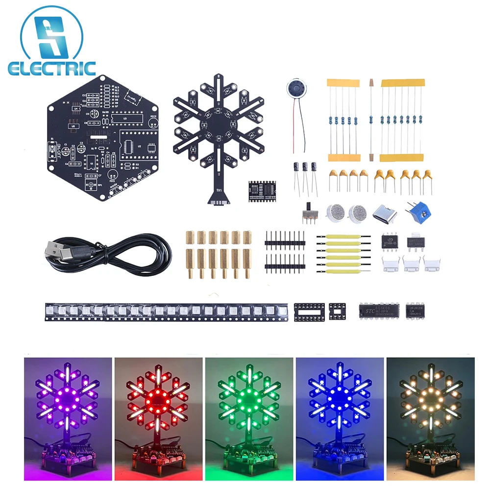 diy音声起動ledスペクトラムライト電子キット-rgb雪片ライトはんだ付けプロジェクト-学生、大人、家の装飾用