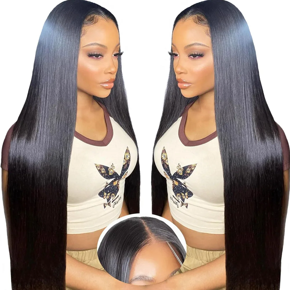 Wear And Go Glueless Wigs Straight Human Hair 13x4 13x6 Human Hair Bleached Knots Upgraded Lace Front Wigs Pre Cut Straight 5x5 Glueless Lace Closure Wigs For Women Invisible Melt Skin 250% Density