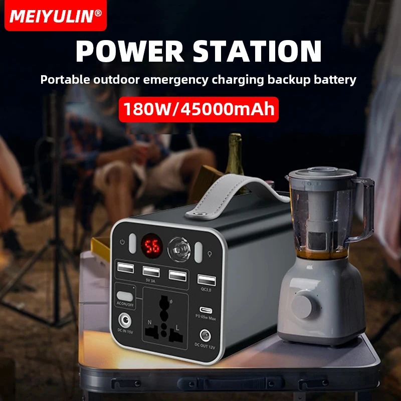 180W 220V Portable Power Bank Station 45000mAh Solar Generator USB C PD65W AC DC Fast Charging Spare Battery for Outdoor Camping