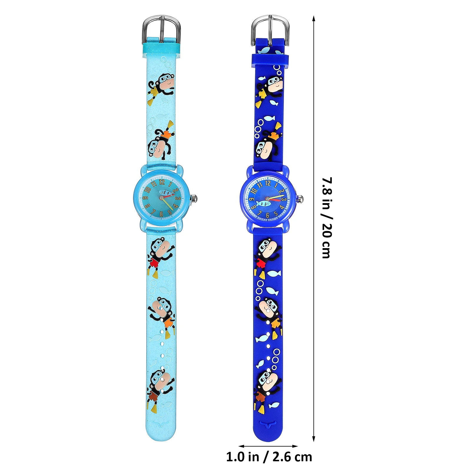 2 pcs Watches Cartoon Marine Theme Arabic Numerals Large Dial Comfortable Strap Adjustable Buckle Creative Gift For