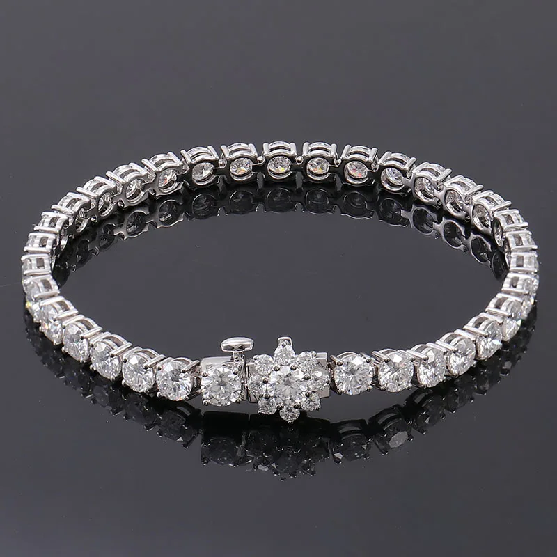 Custom Sun Flower Clasp Moissanite Tennis Chain Bracelet Silver 10k 14k 18k Solid Gold Tennis Bracelet Factory Low Price