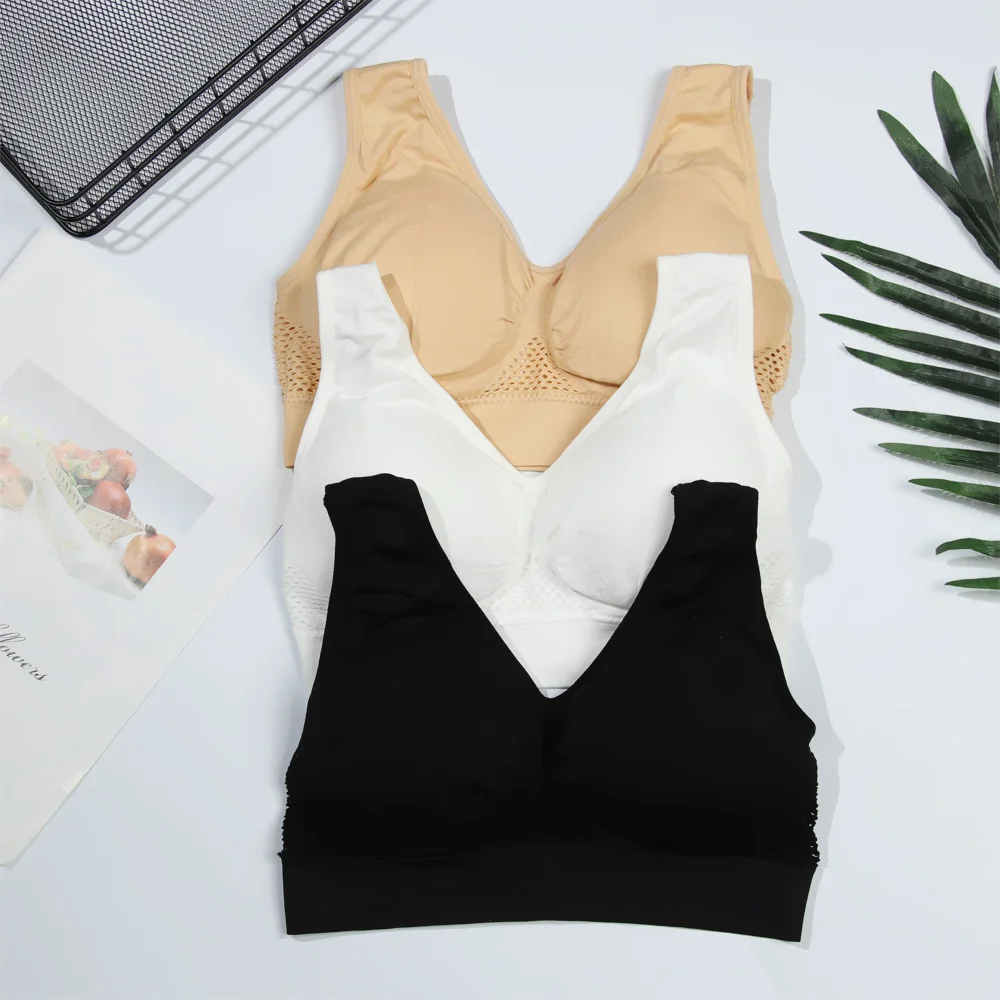 Nahtlose Mesh Frauen Sport-BHs Fitness Sport weste Fitness studio Laufen Unterwäsche stoß fester BH Wireless Crop Top atmungsaktiver Yoga-BH