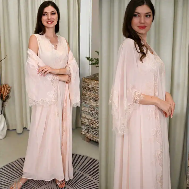 Graceful Women Robe Nightgown Appliques Lace Long Sleeve Bridal Wedding Bathrobe for Photography Custom Made