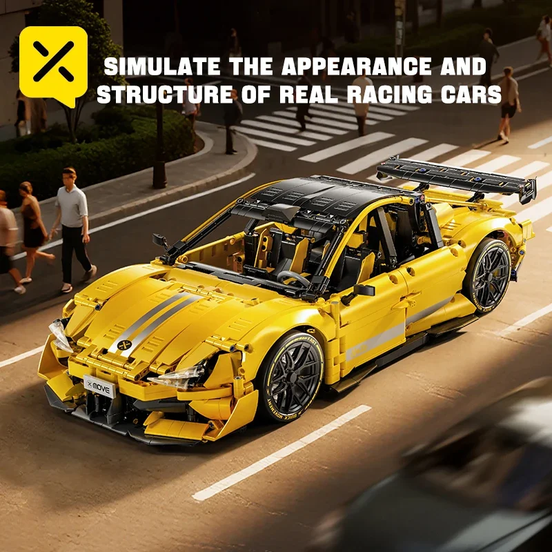 

2143 шт., желтые кирпичи для машинного плеера, строительные блоки, сборка головоломок, образовательные игрушки, высокоразничный спортивный автомобиль для подарков на день рождения