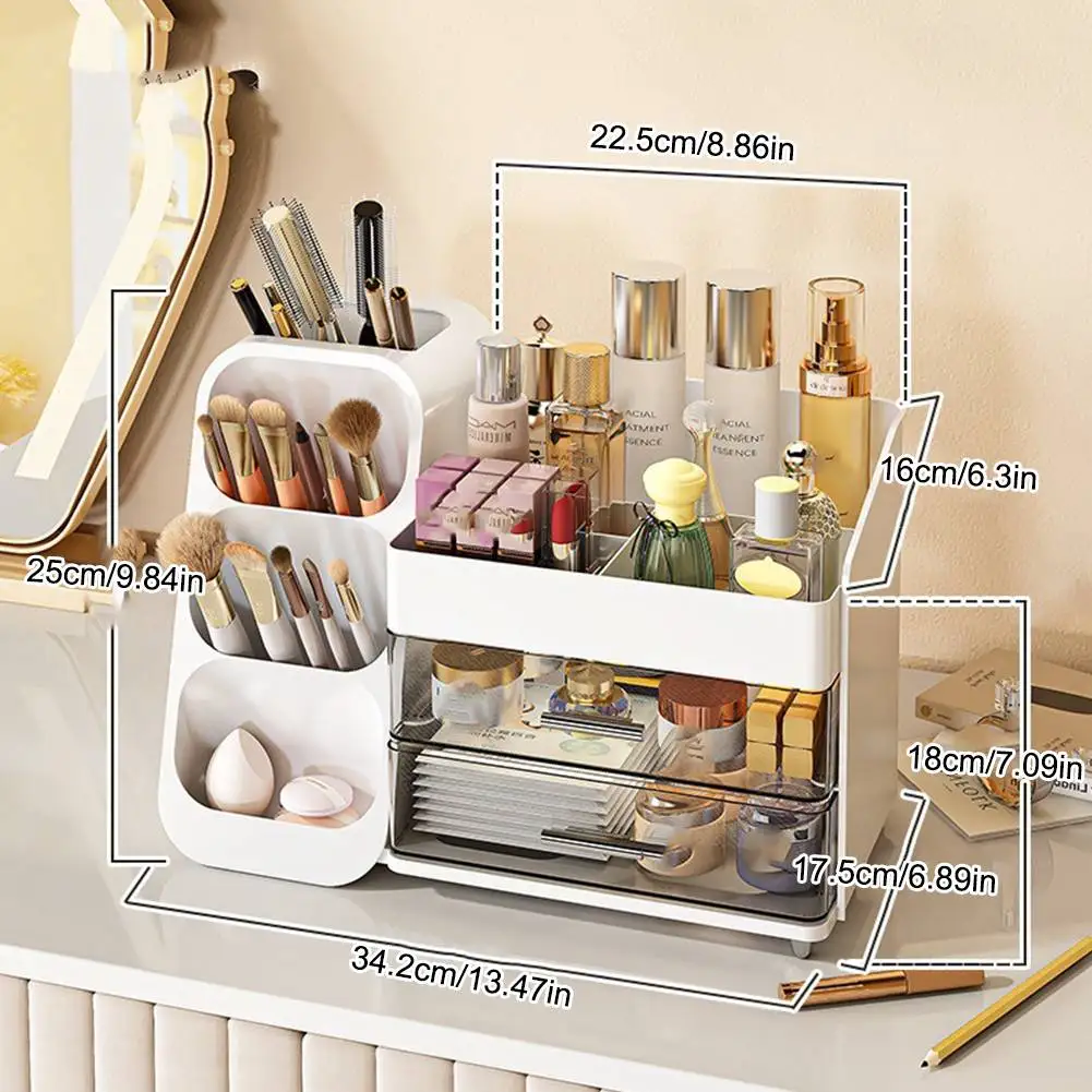 صندوق منظم سطح المكتب البلاستيكي منظم المكياج، علبة عرض مستحضرات التجميل المقاومة للغبار، حامل عرض المكياج لفرشاة مكياج أحمر الشفاه